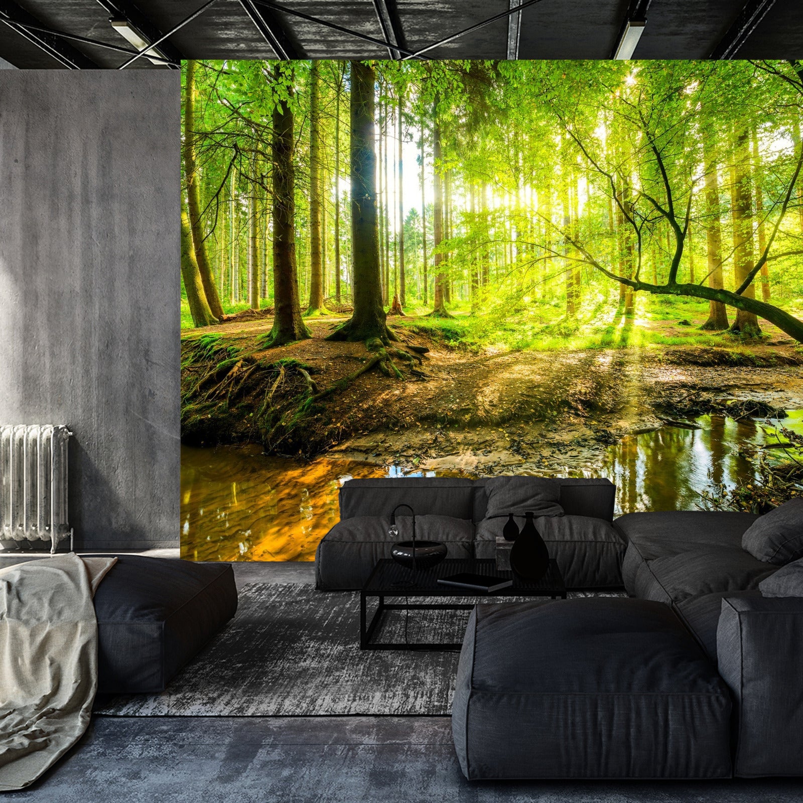 Fototapet Vakkert Skogslandskap Om Våren I 3D-Effekt