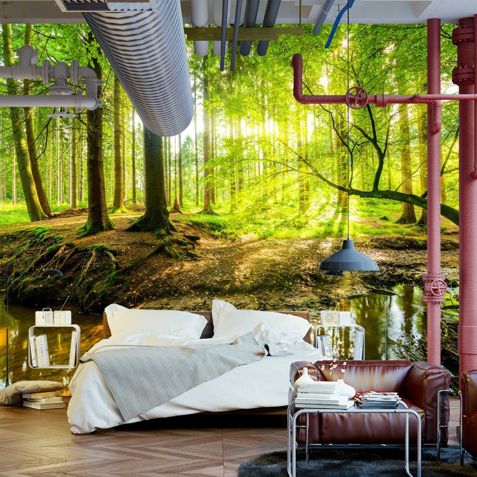 Fototapet Vakkert Skogslandskap Om Våren I 3D-Effekt