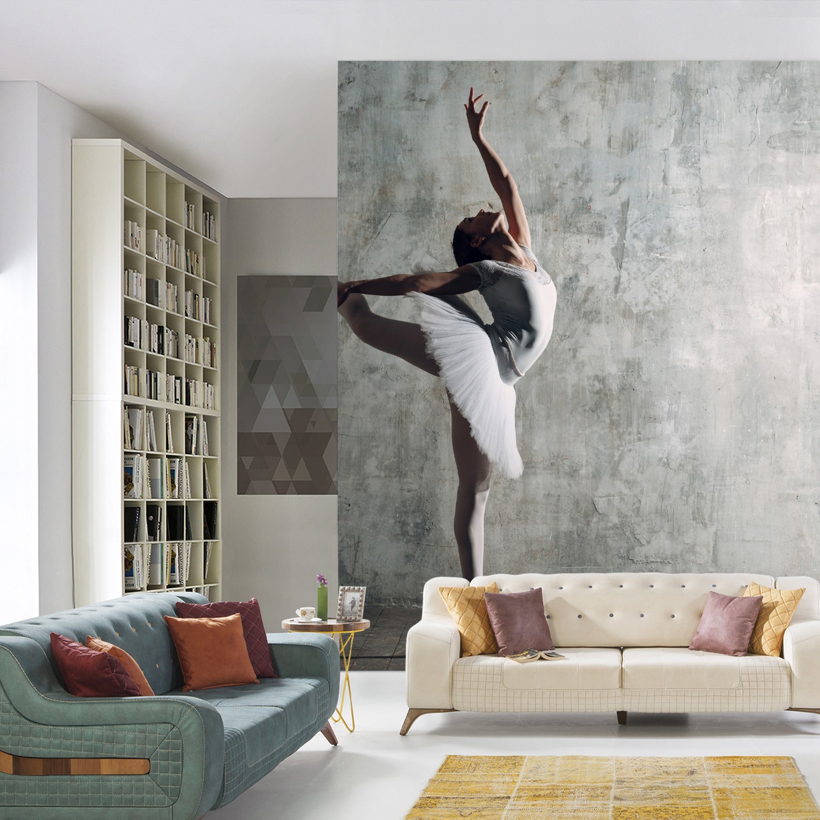 Fototapet Dansende Ballerina På En Betongvegg Bakgrunn