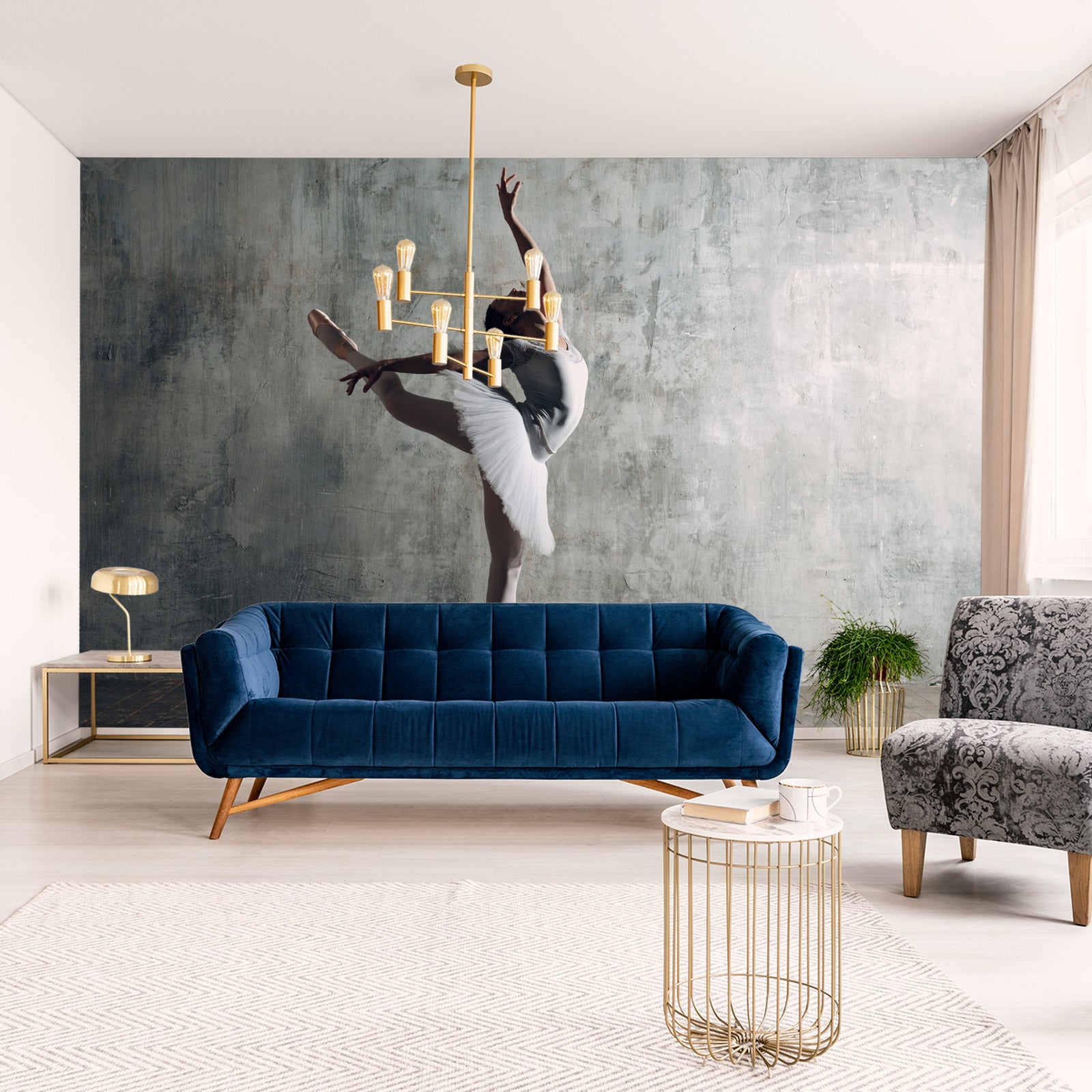 Fototapet Dansende Ballerina På En Betongvegg Bakgrunn