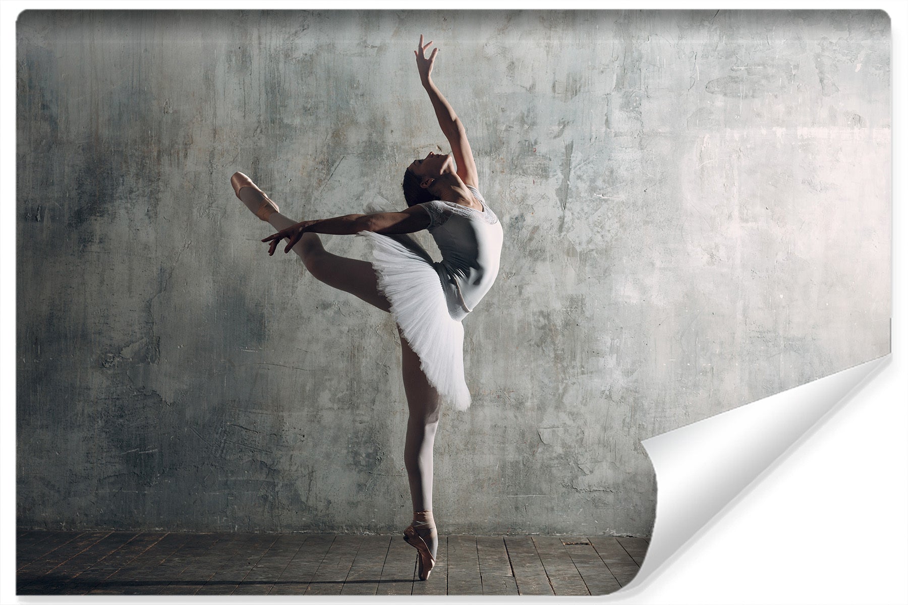 Fototapet Dansende Ballerina På En Betongvegg Bakgrunn