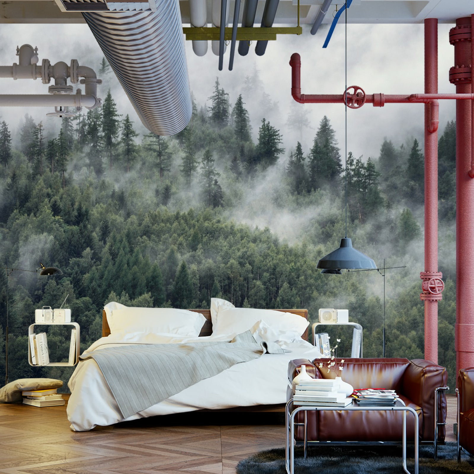 Fototapet Skog I Morgentåken