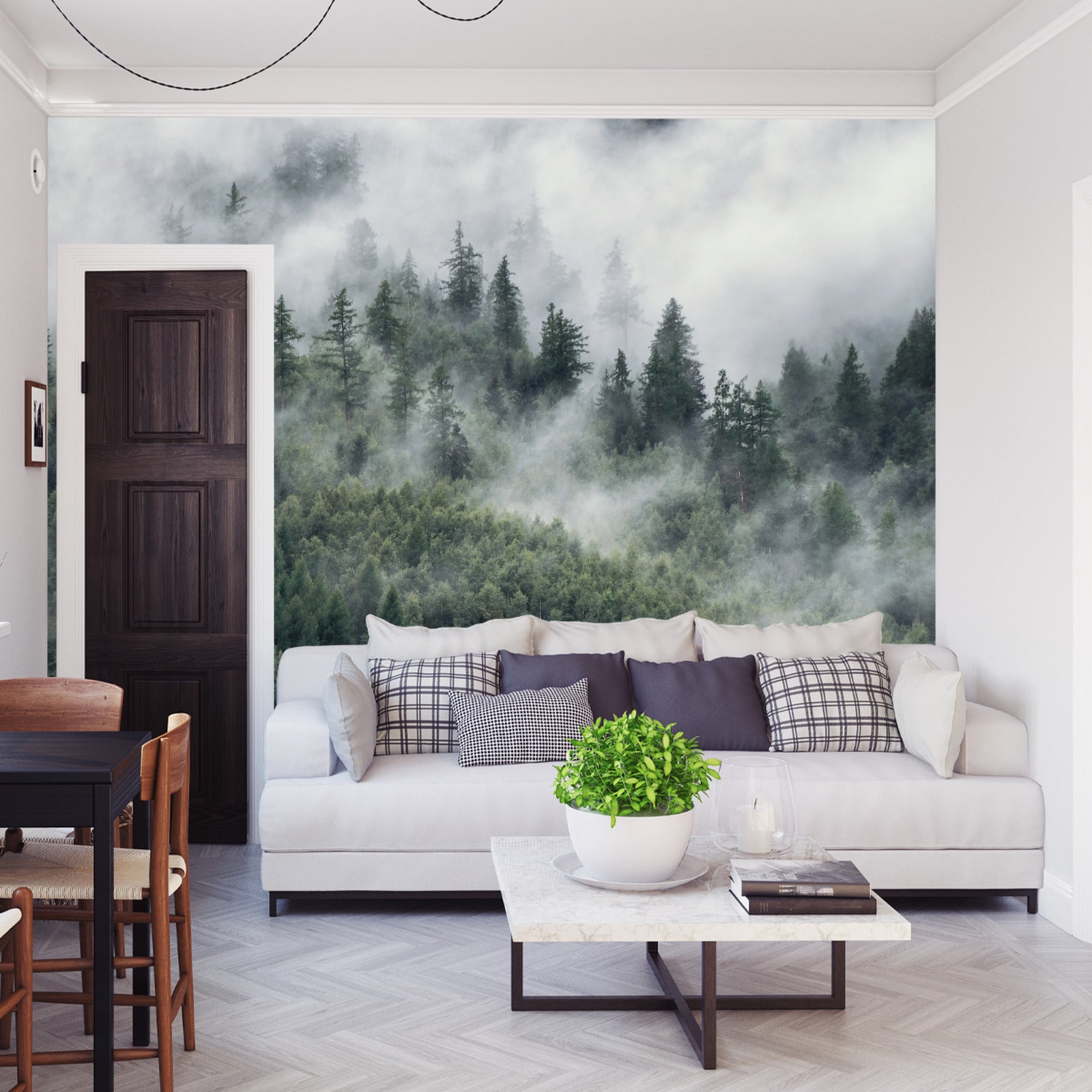 Fototapet Skog I Morgentåken