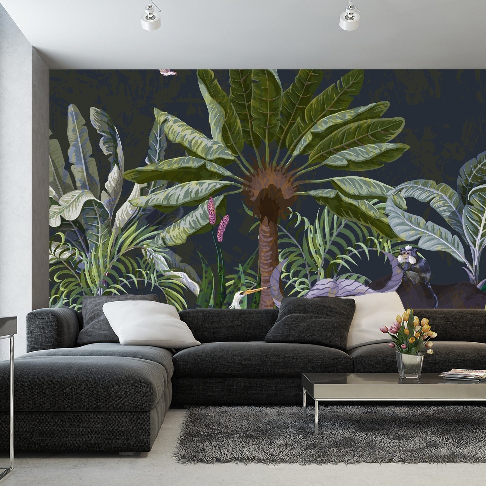 Fototapet Dyr Blant Palmer Og Planter