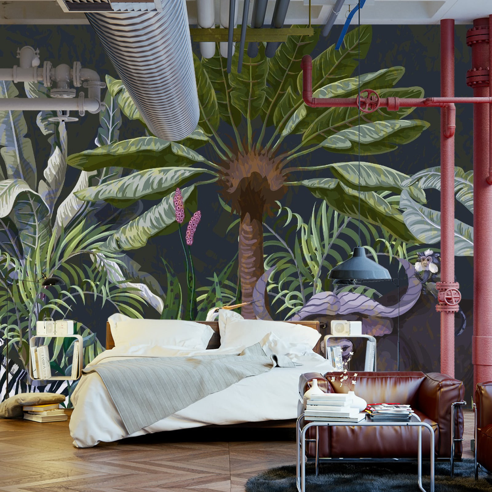 Fototapet Dyr Blant Palmer Og Planter