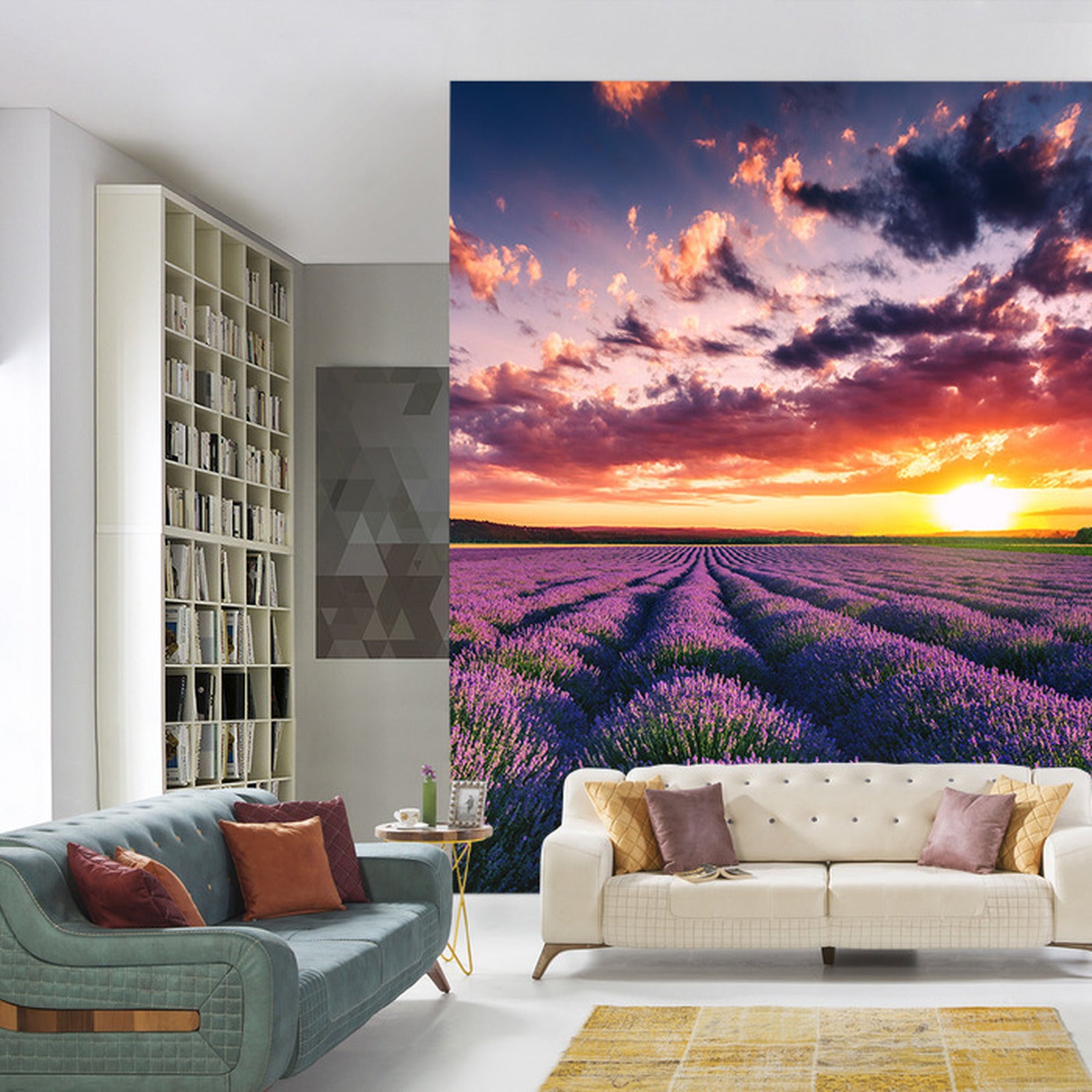 Fototapet blomsterslette solnedgang