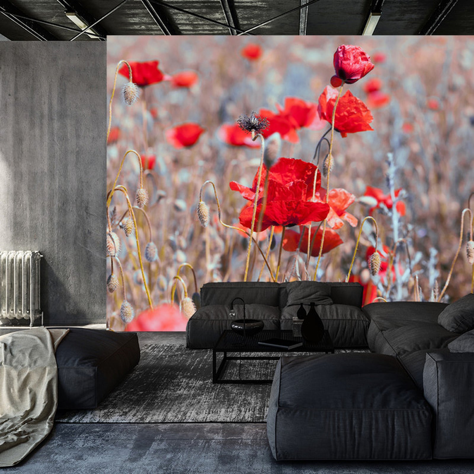 Fototapet Poppies Meadow Vintage