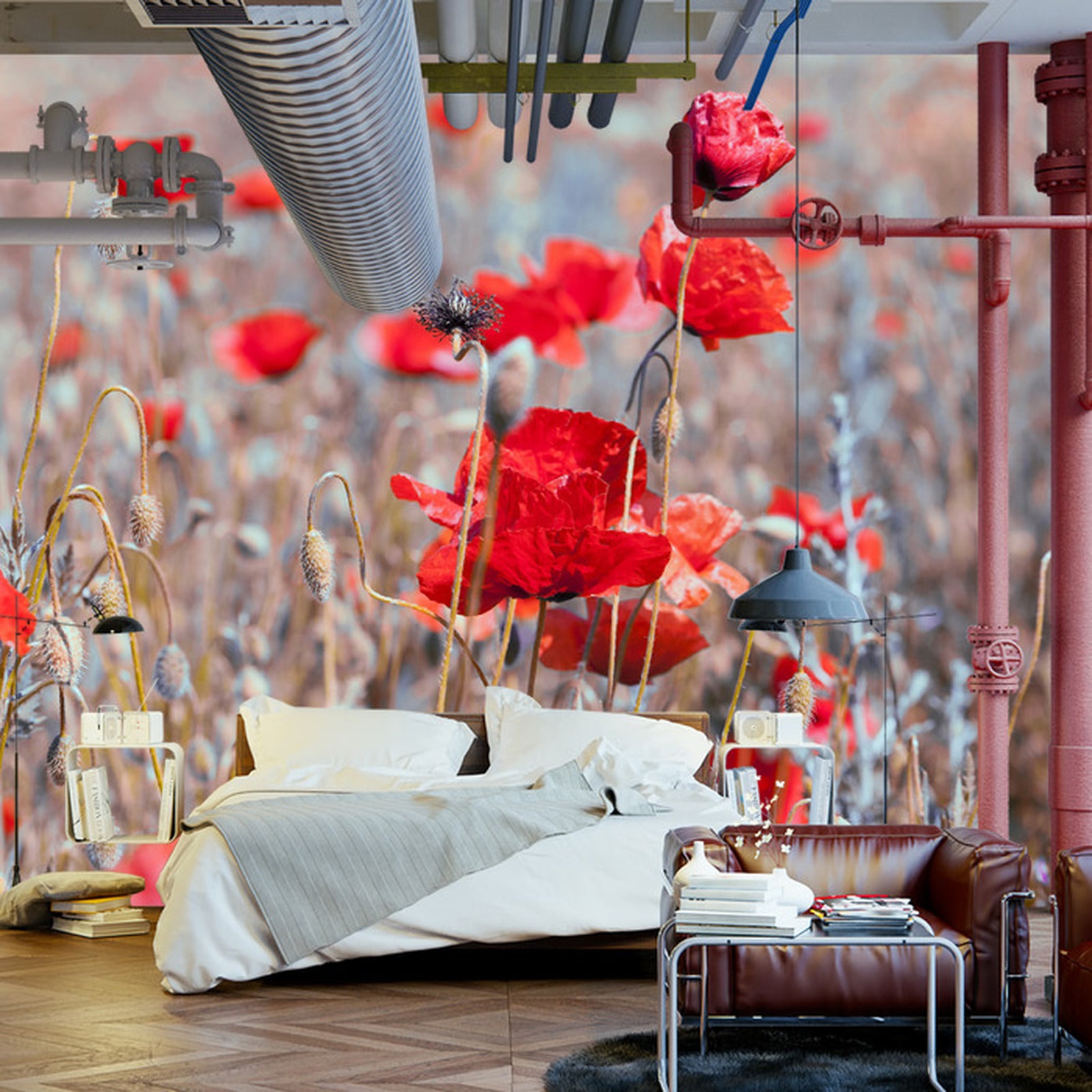 Fototapet Poppies Meadow Vintage