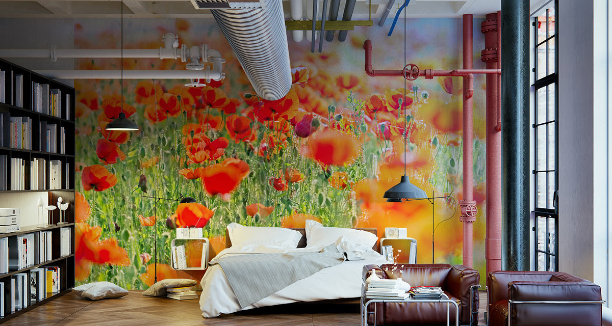 Fototapet Felt Med Røde Valmuer