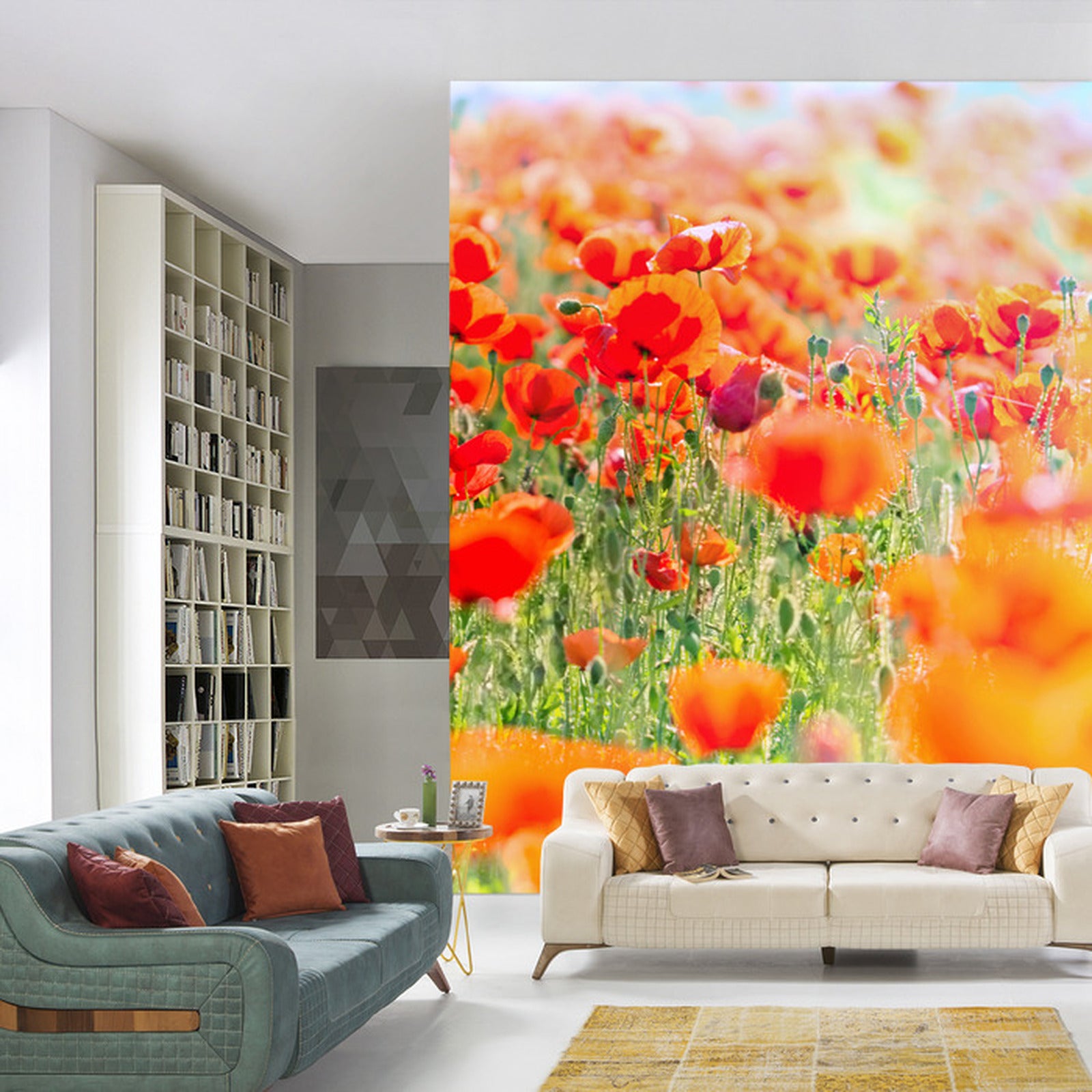 Fototapet Felt Med Røde Valmuer