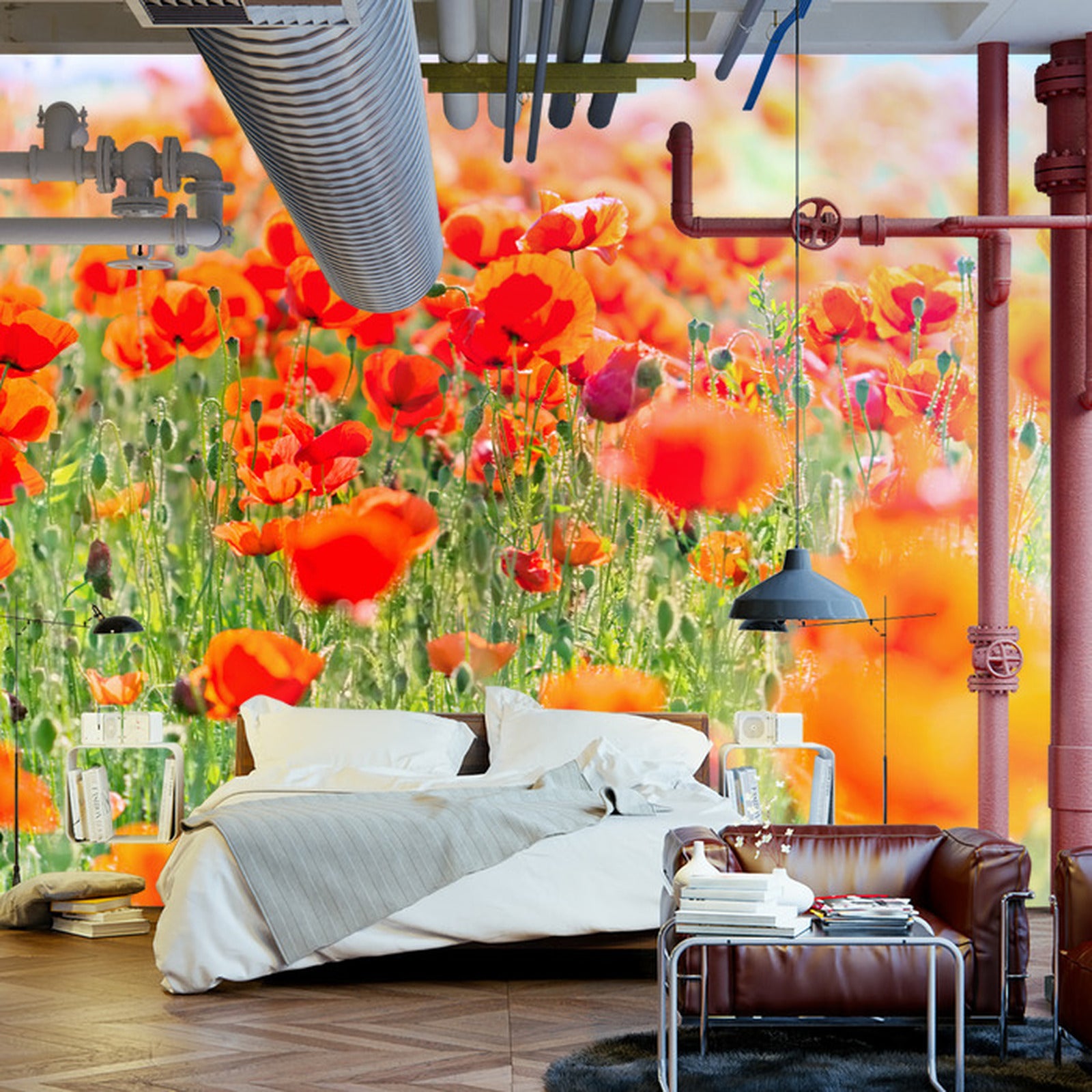 Fototapet Felt Med Røde Valmuer