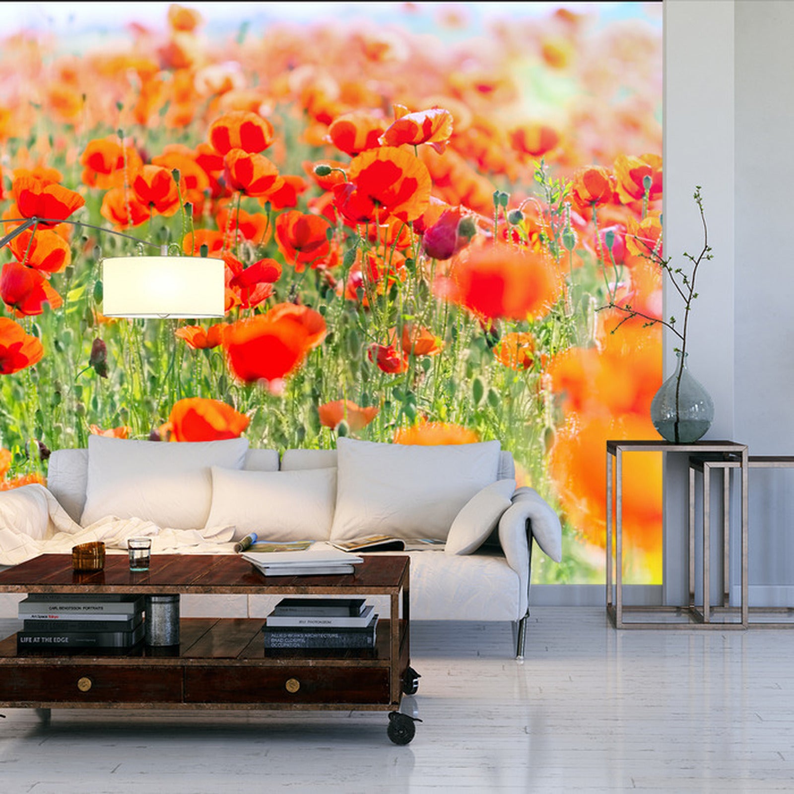 Fototapet Felt Med Røde Valmuer