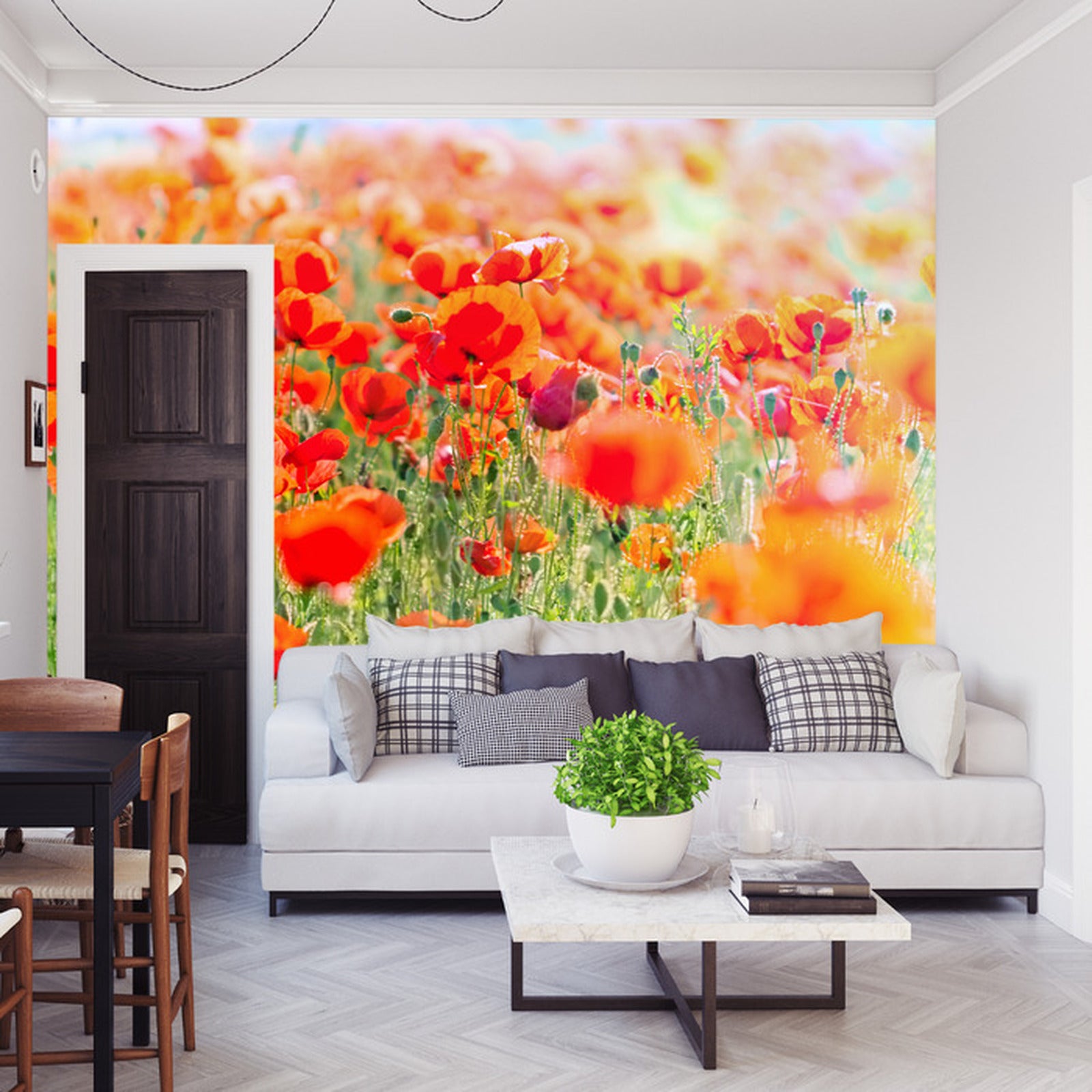 Fototapet Felt Med Røde Valmuer