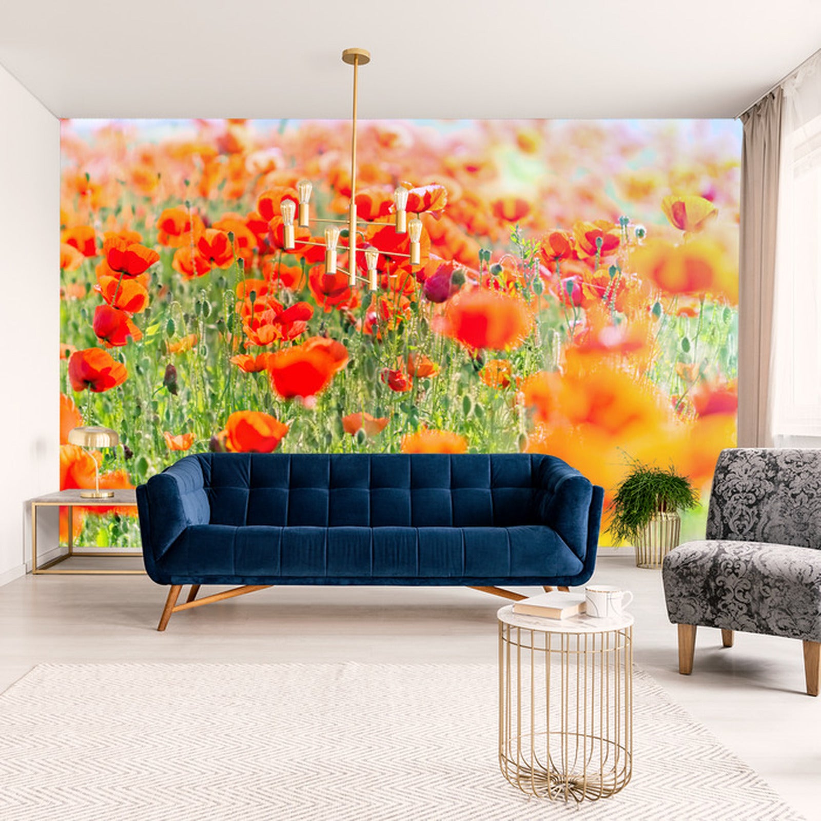 Fototapet Felt Med Røde Valmuer