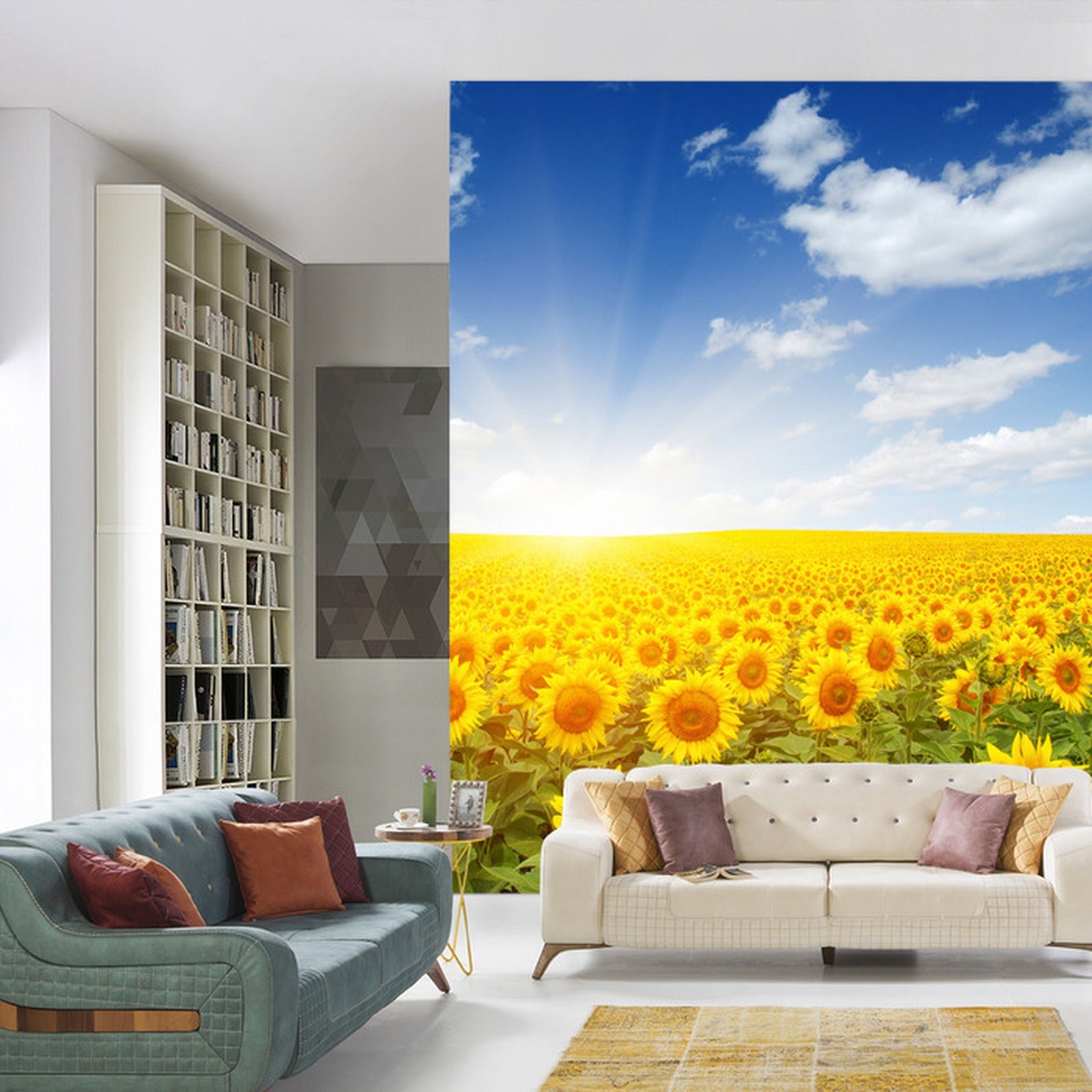 Fototapet Felt Med Blomstrende Solsikker