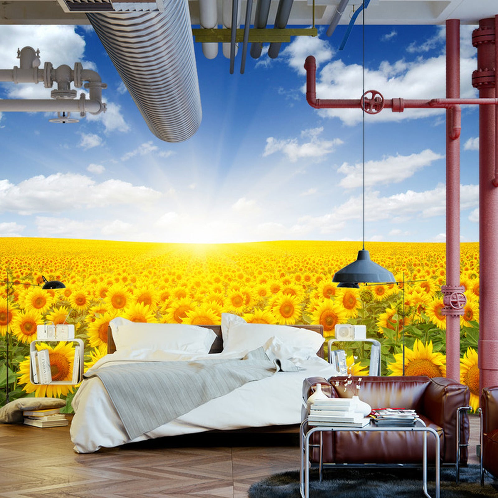 Fototapet Felt Med Blomstrende Solsikker