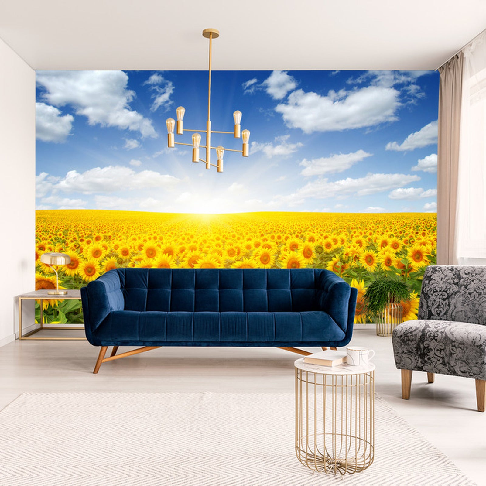 Fototapet Felt Med Blomstrende Solsikker