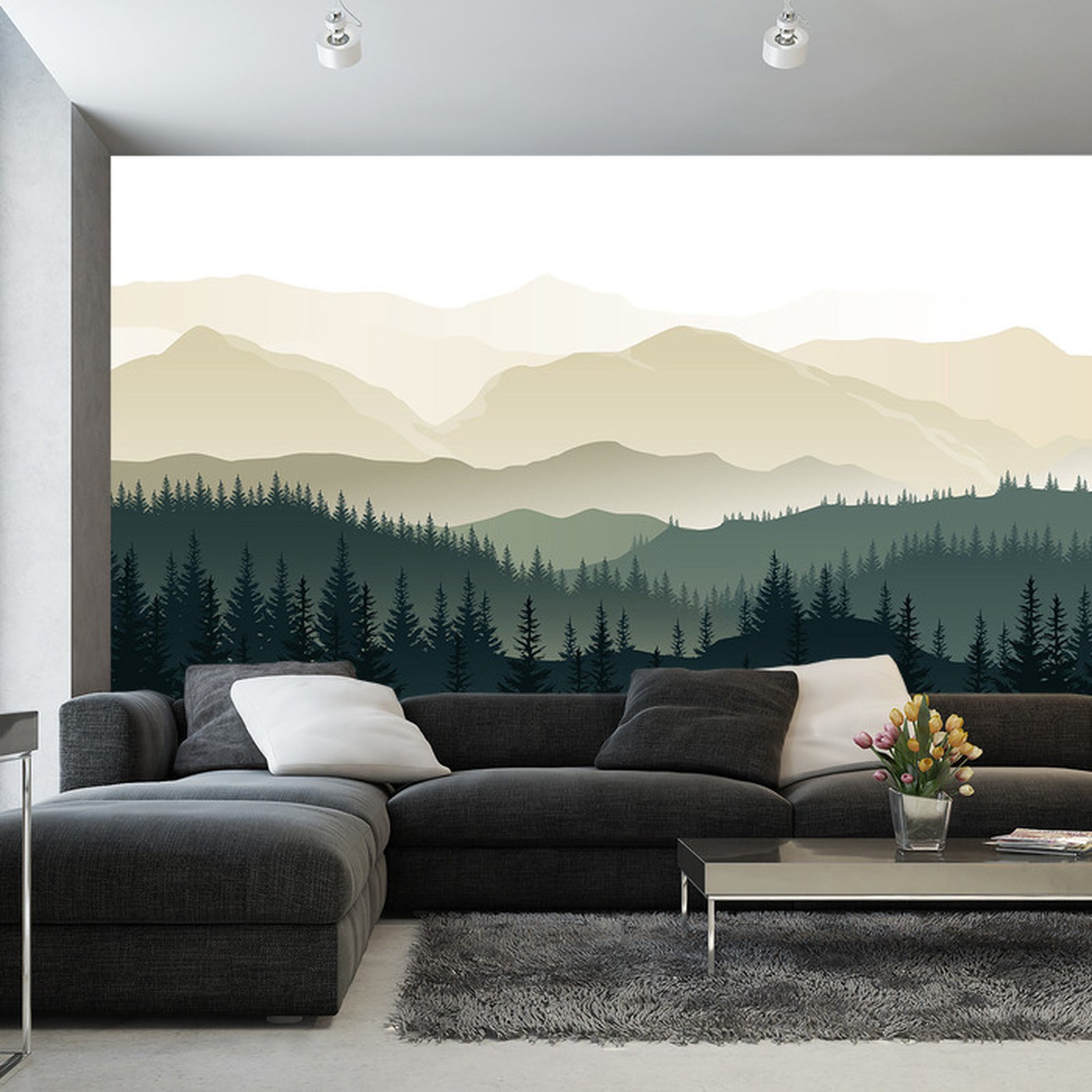 Fototapet Fjell Svart Og Hvitt