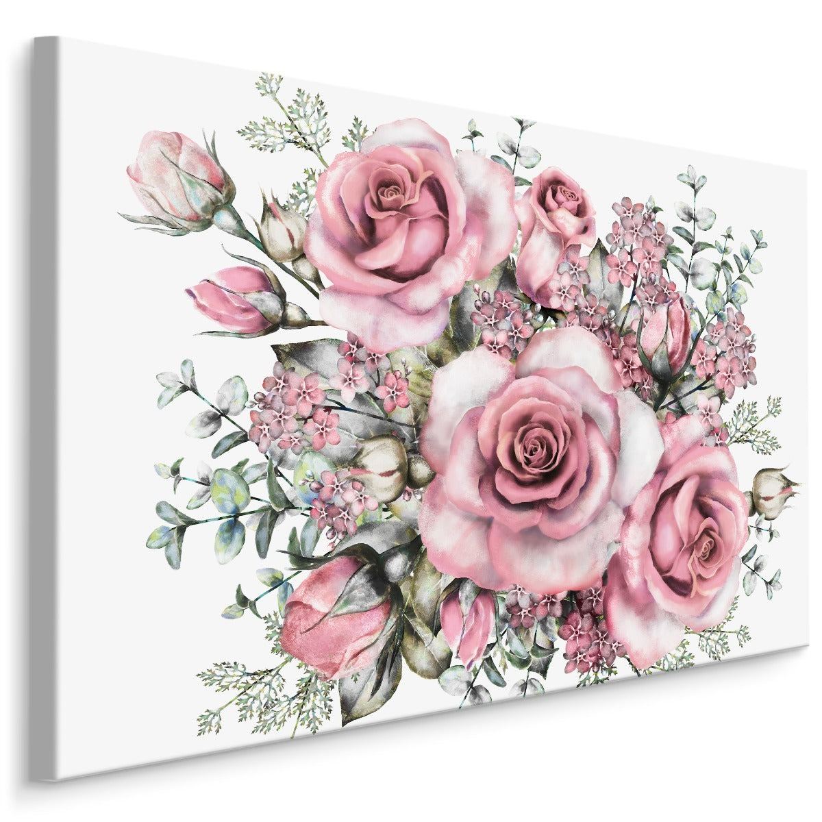 Blomster og roseknopper malt i akvarell