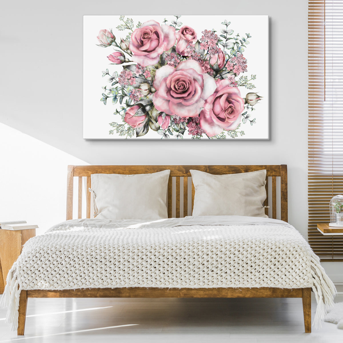 Blomster og roseknopper malt i akvarell