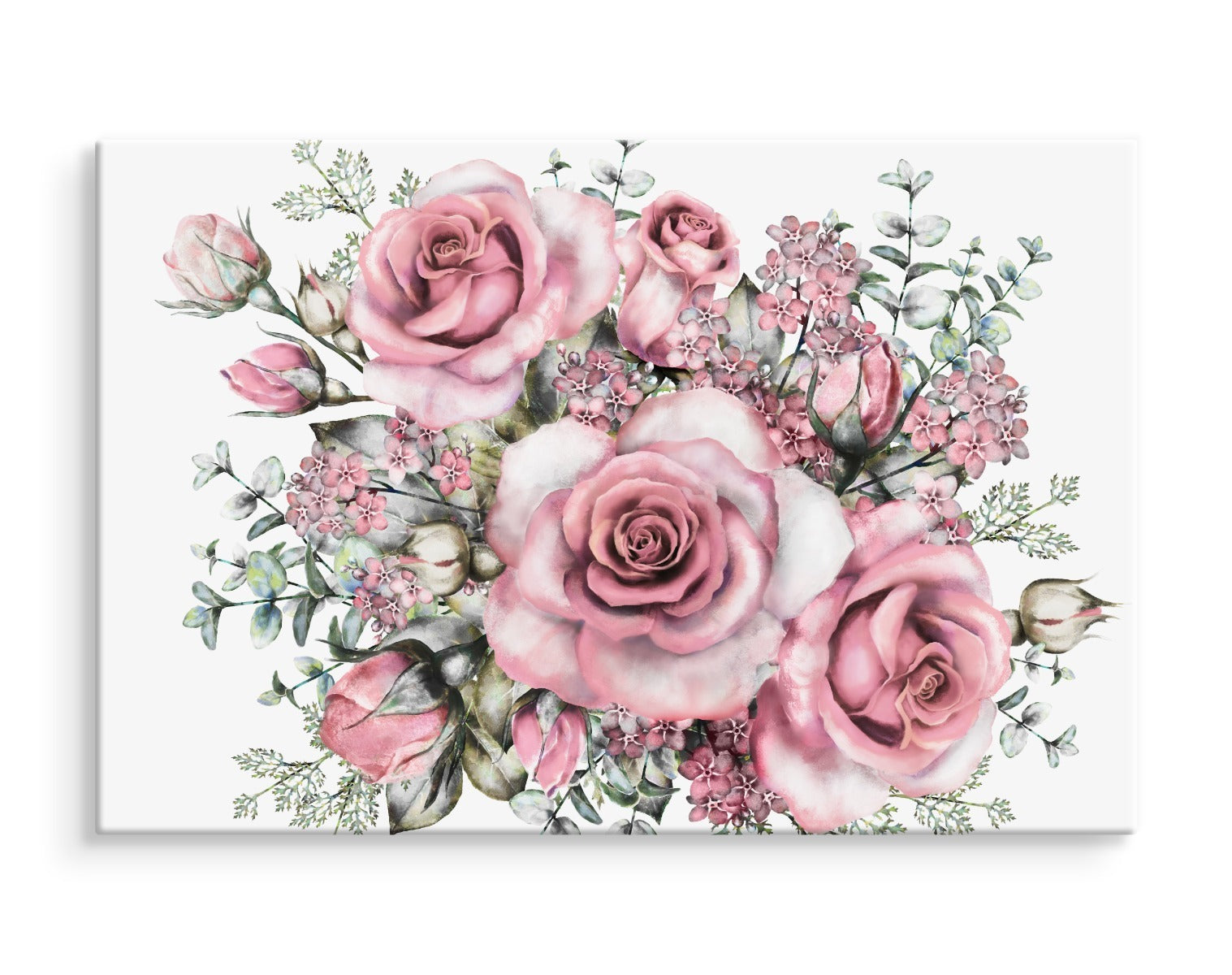 Blomster og roseknopper malt i akvarell