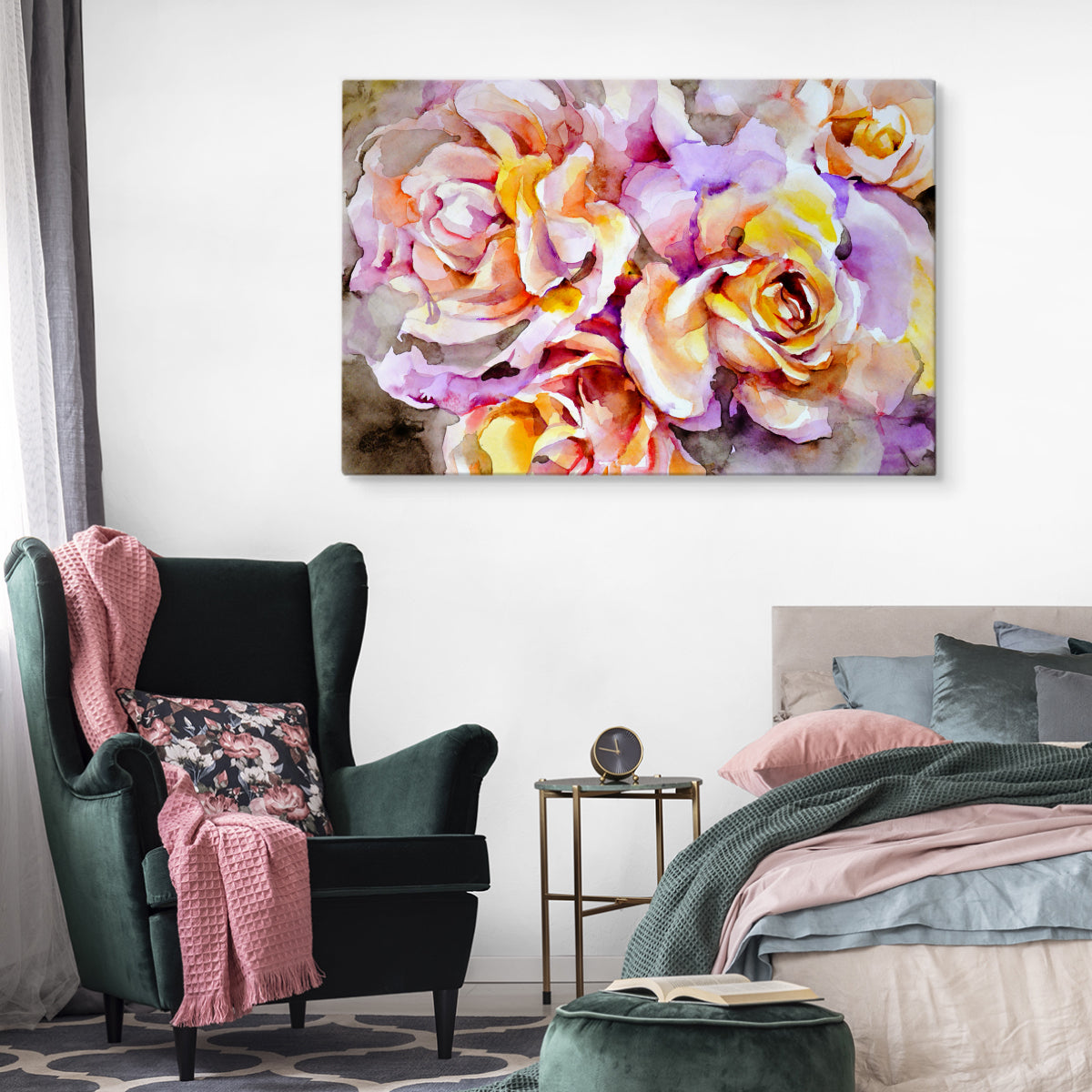 Fargerike roseblomster malt med akvarell