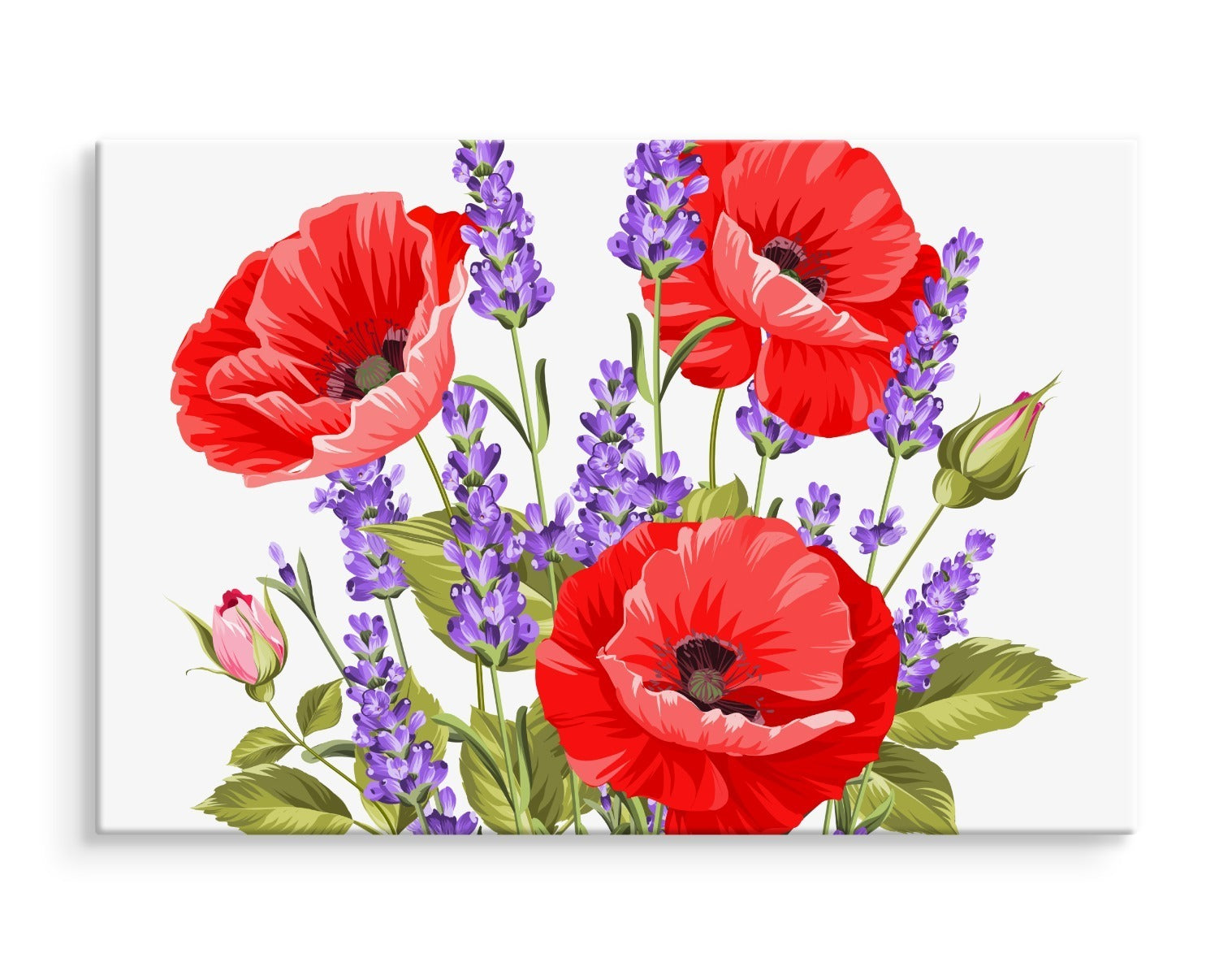 Bukett med valmuer og lavendel