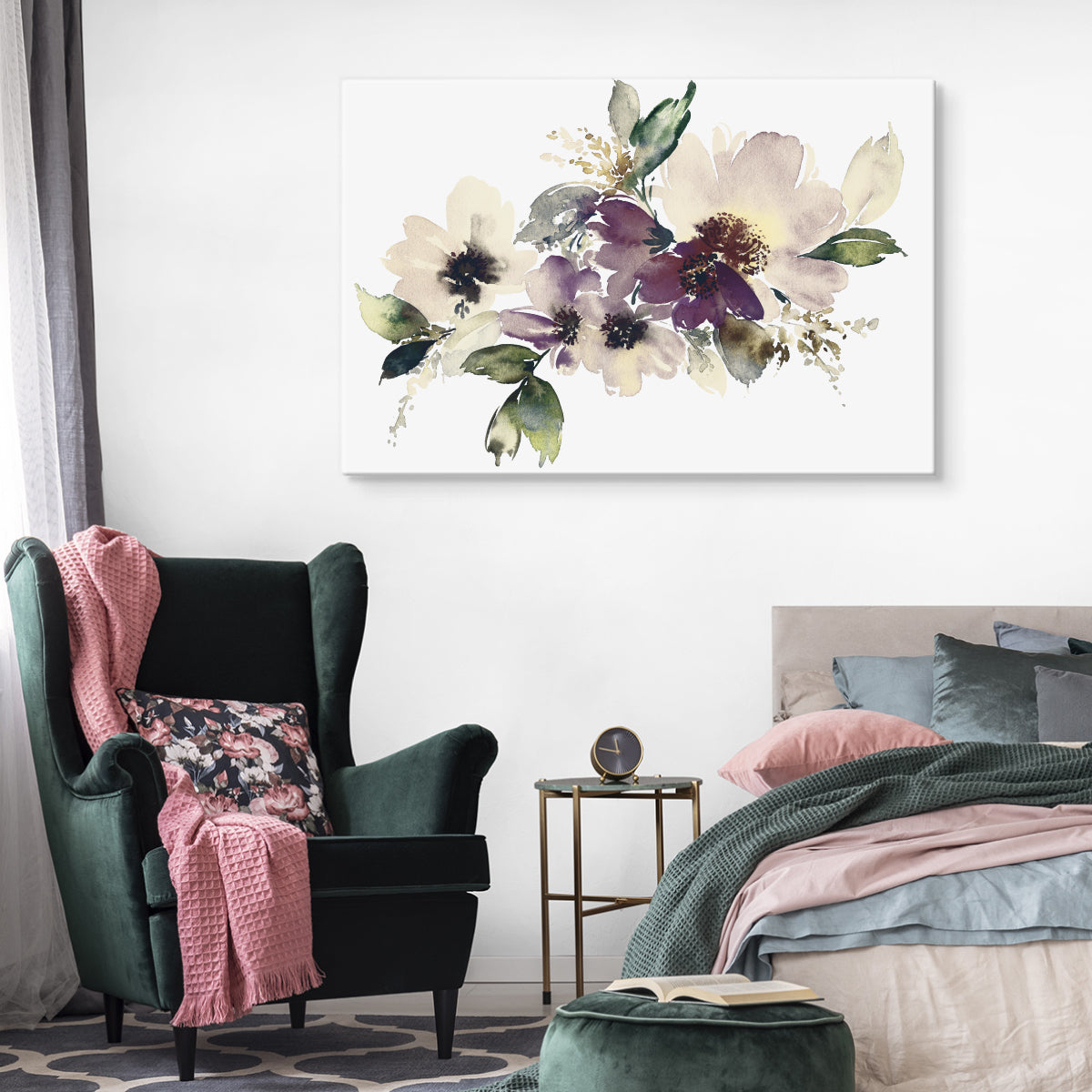 Blader og blomster malt i akvarell