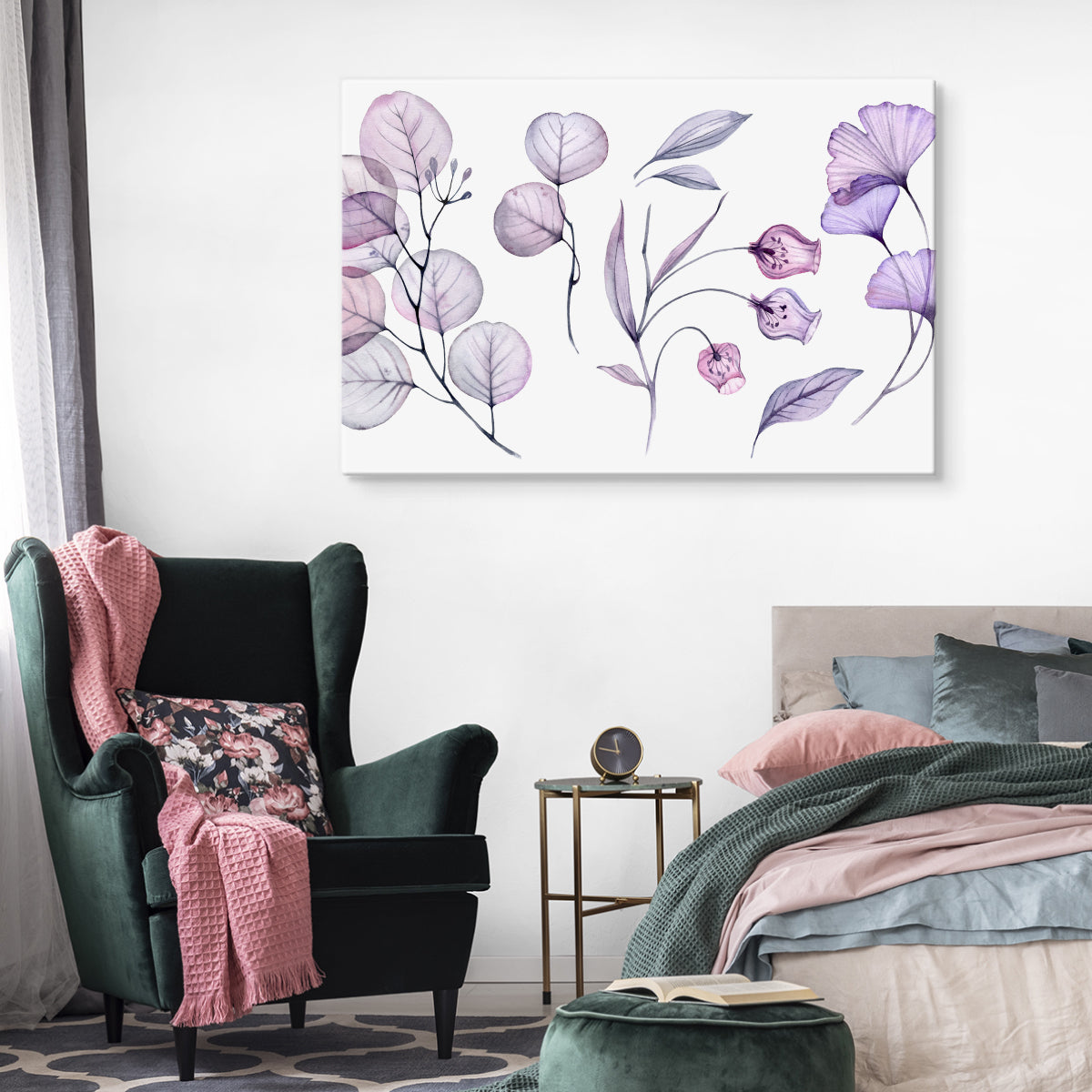 Fiolett-rosa blader og blomster