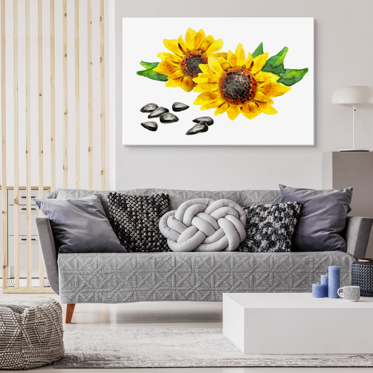 Blomster og solsikkefrø som malt