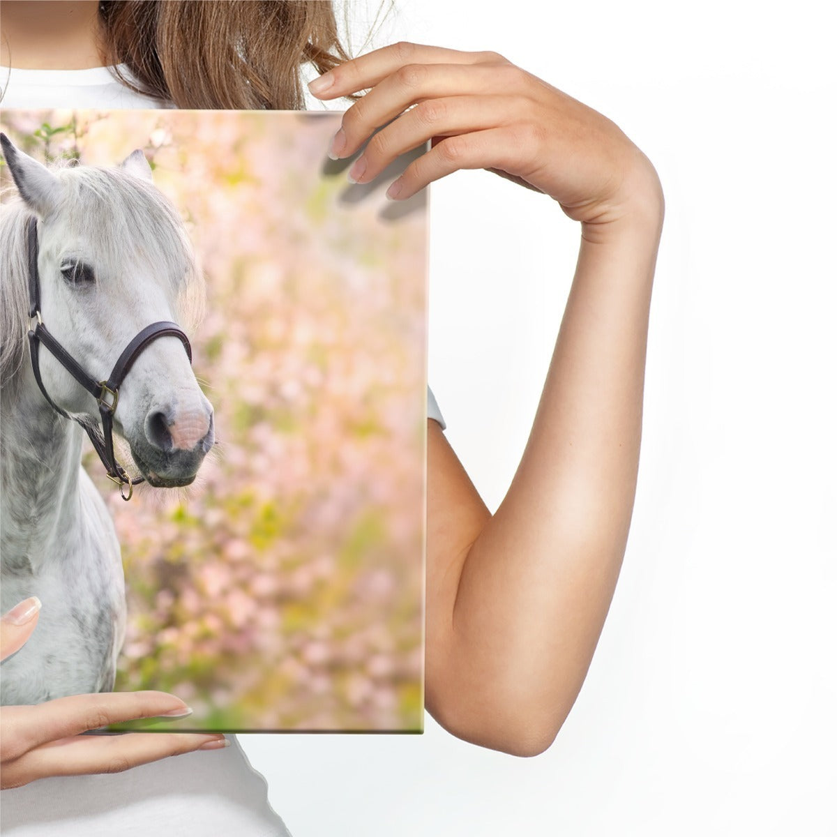 Hest på en bakgrunn av blomster
