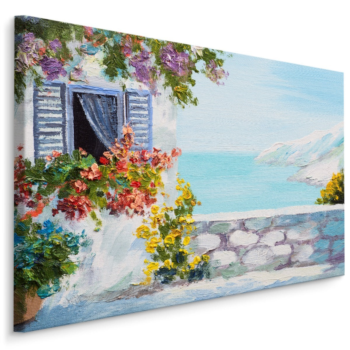 Hav med hus og blomster