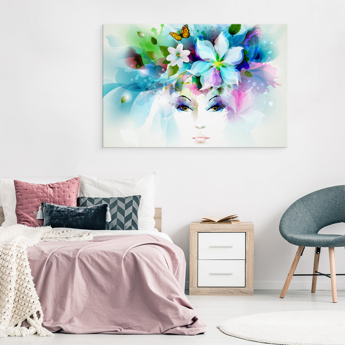Kvinneansikt med planter