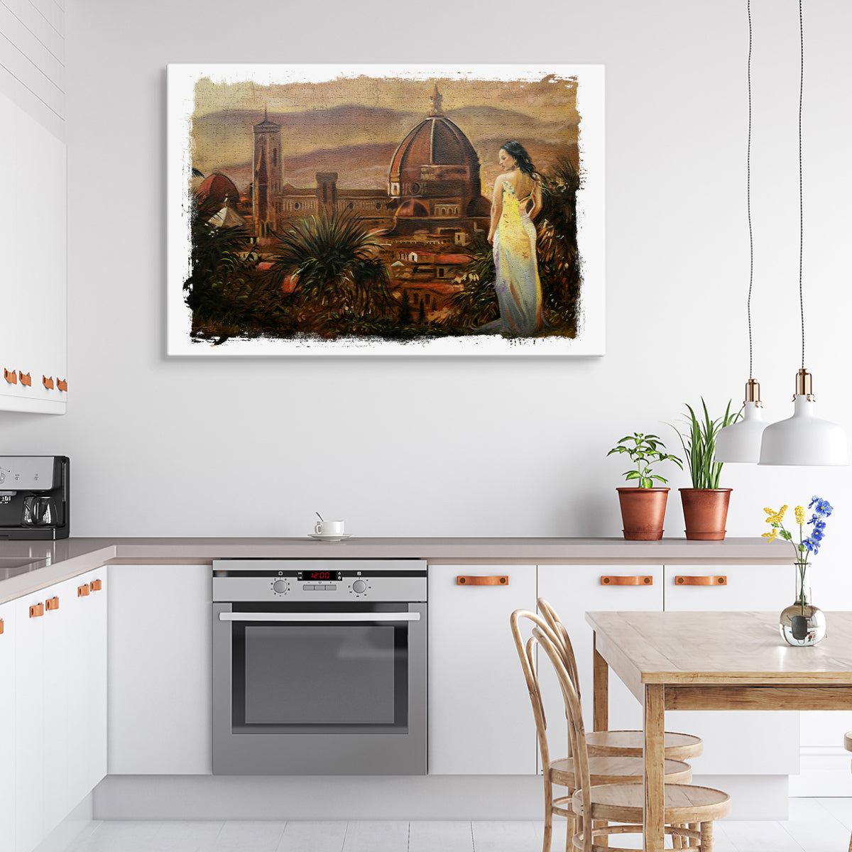 Kvinnen på bakgrunn av katedralen i firenze