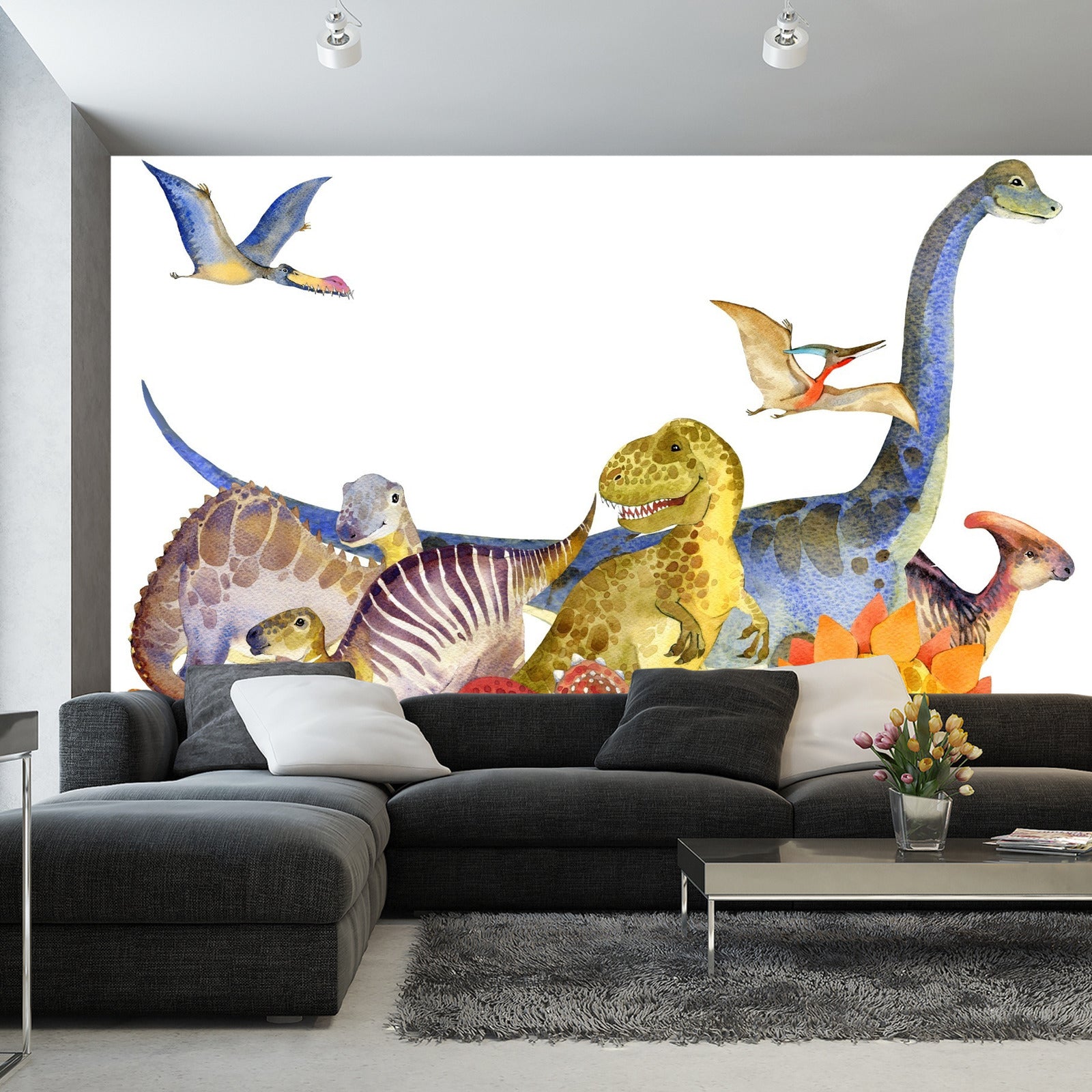 Fototapet Dinosaurer Malt Med Akvarell