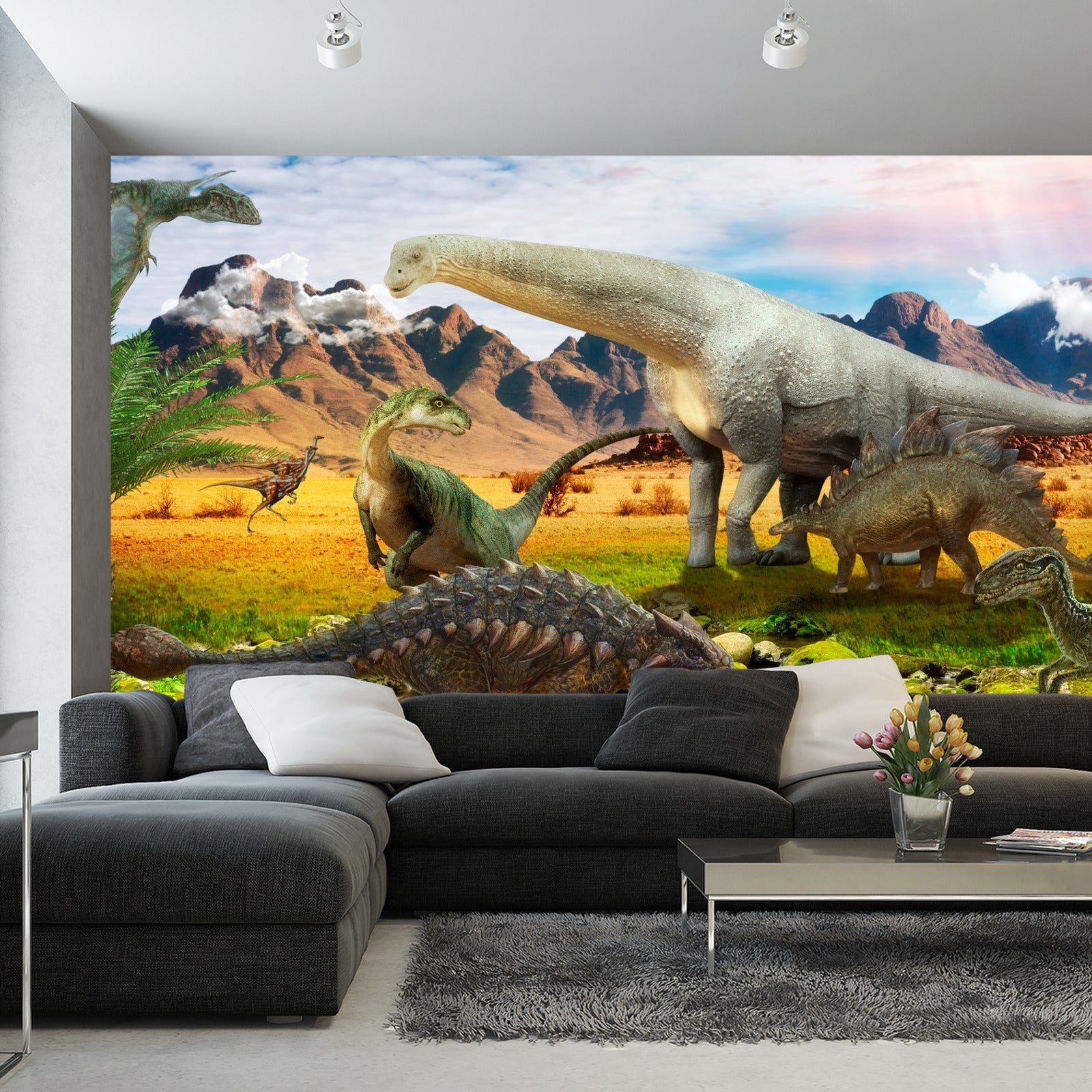 Fototapet Realistiske Dinosaurer Ved Elven