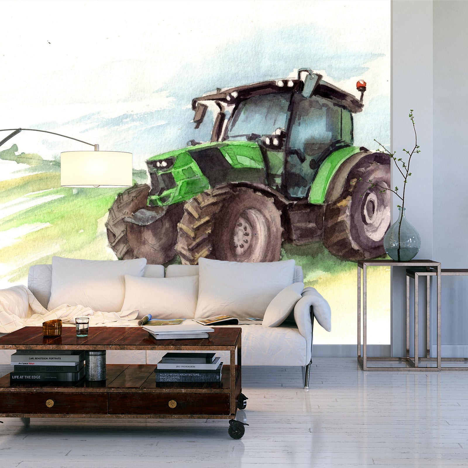 Fototapet Traktor Malt I Akvarell