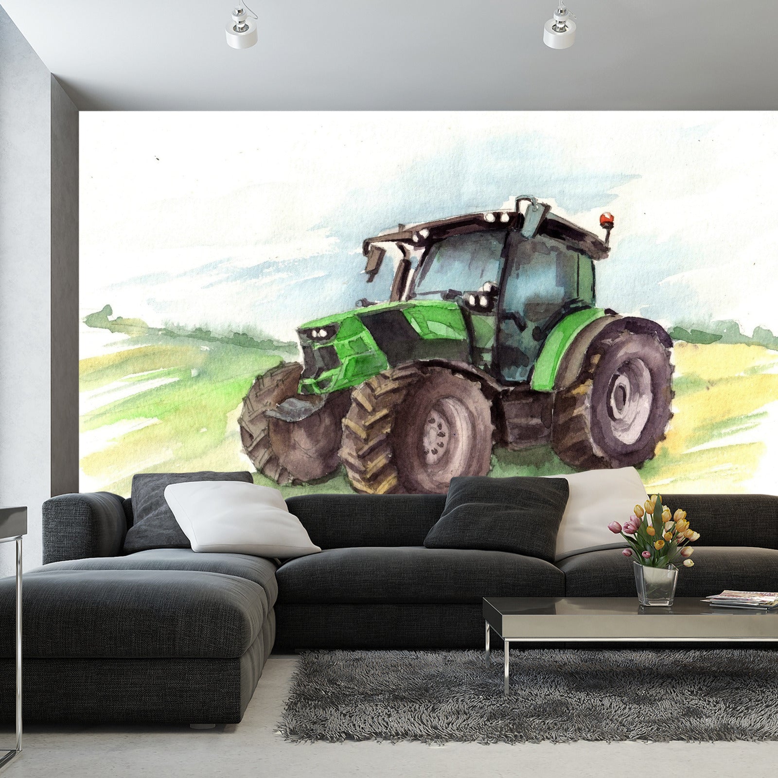 Fototapet Traktor Malt I Akvarell