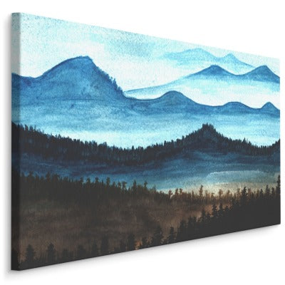 Akvarell fjellandskap med skog