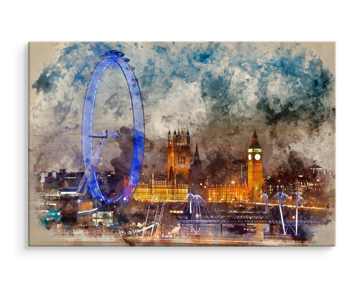 Panorama over london malt med akvareller
