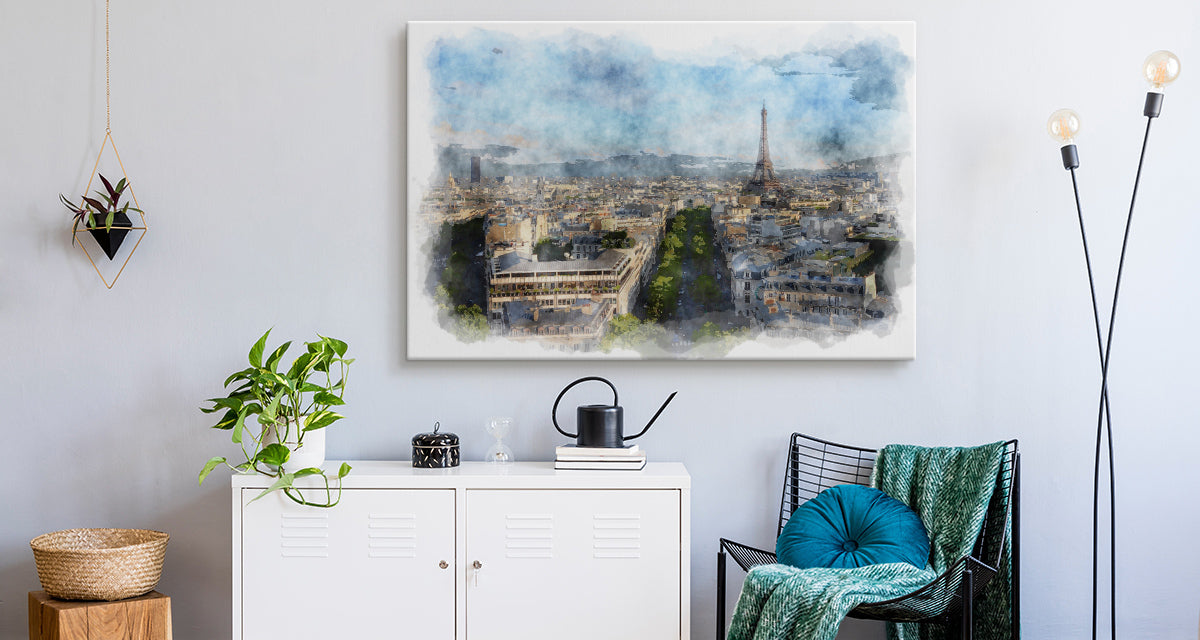 Panorama av paris - akvarell