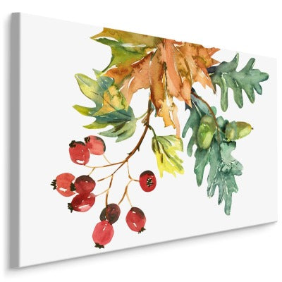 Høstblader og frukt malt i akvarell