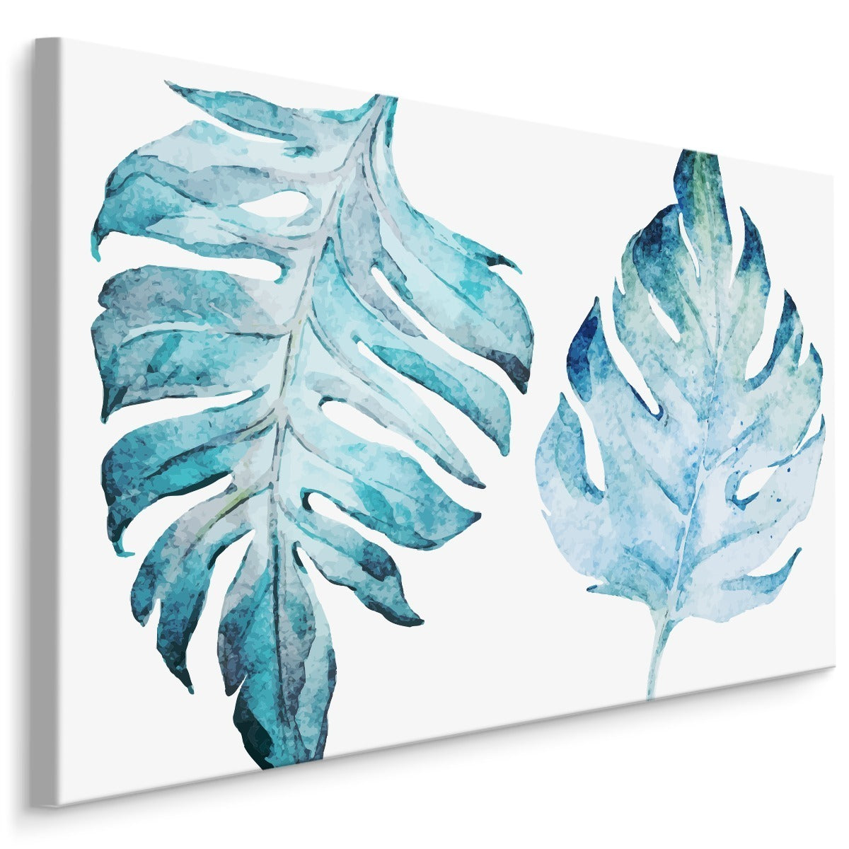 Blå monstera-blader malt med akvarell