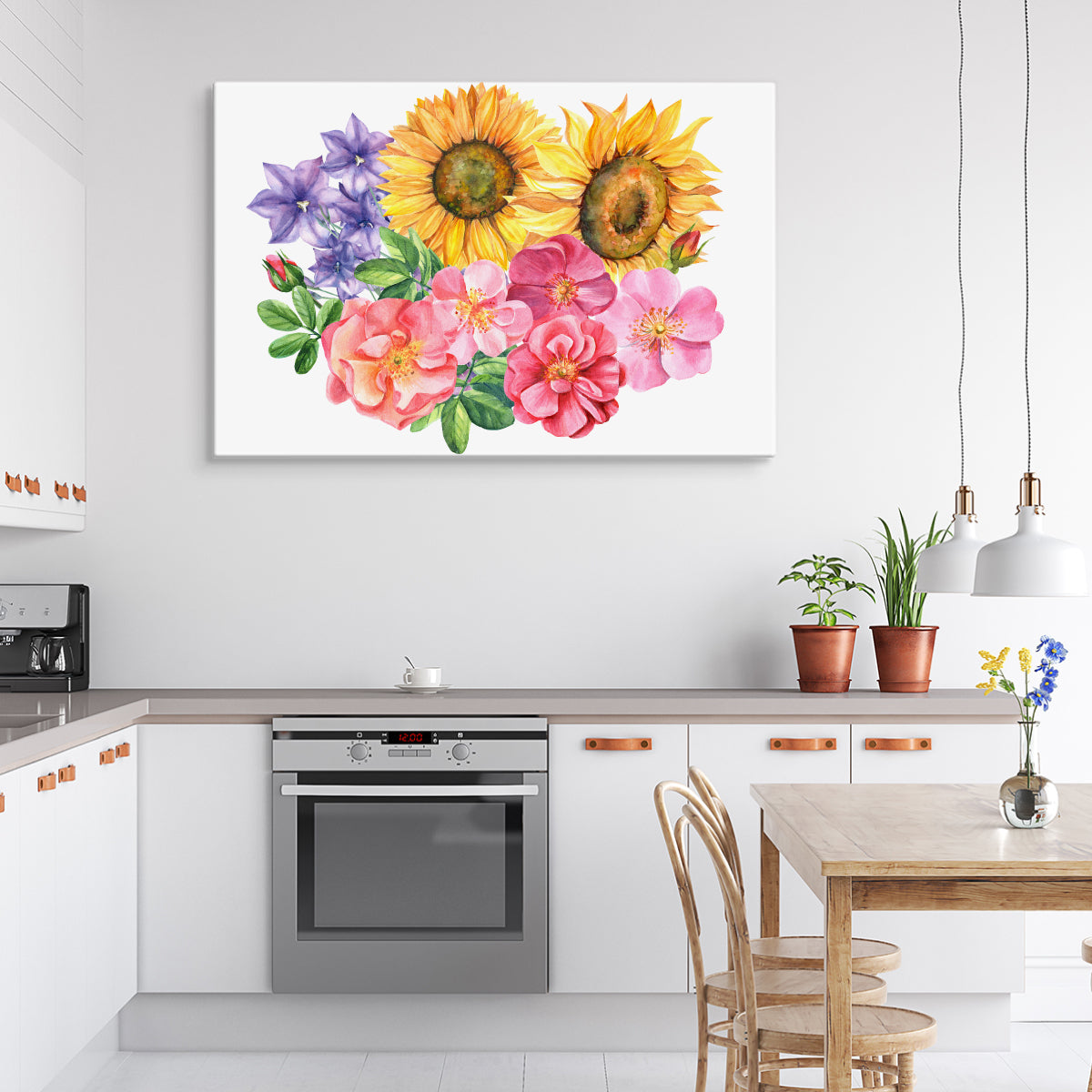 Blomsterkomposisjon malt med akvarell
