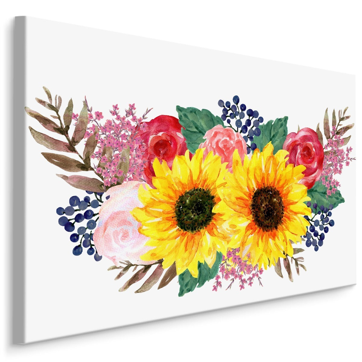 En blomsterkomposisjon malt med akvareller