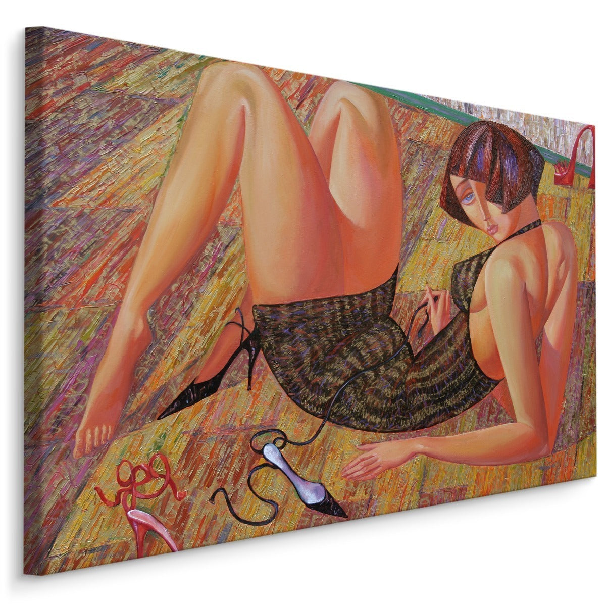 Et maleri av en kvinne i en abstrakt utgave