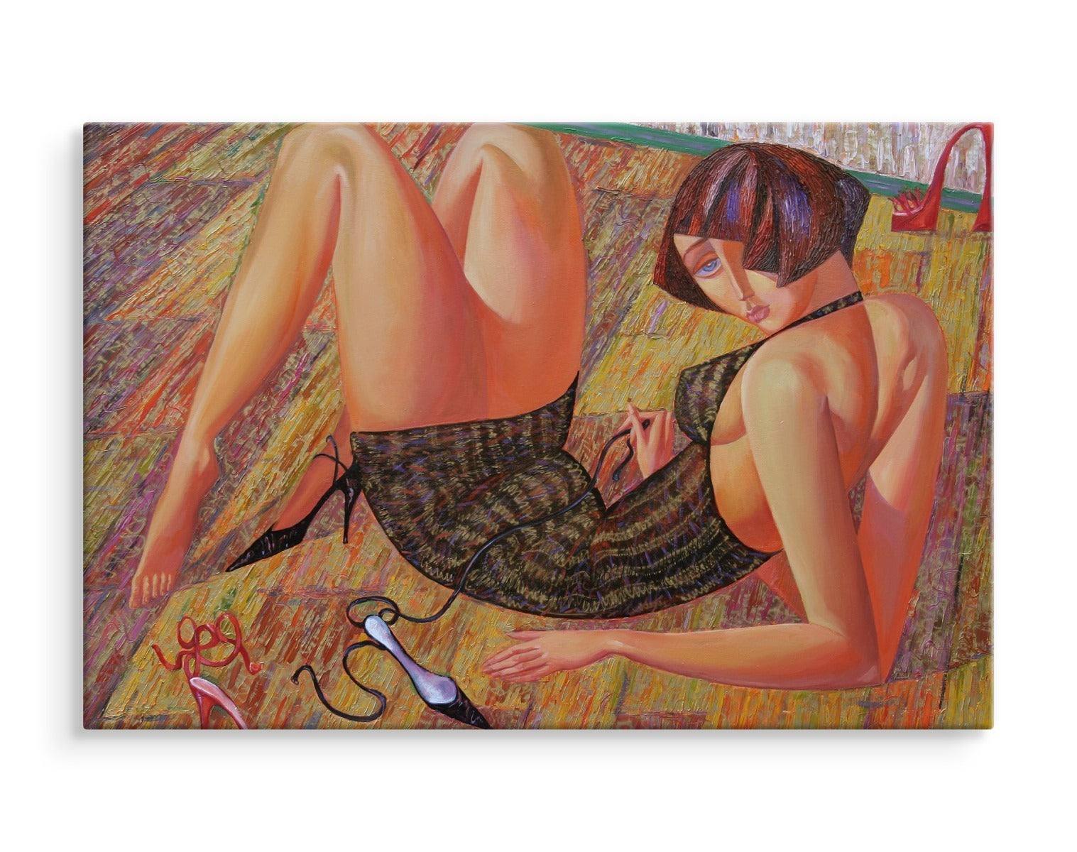 Et maleri av en kvinne i en abstrakt utgave