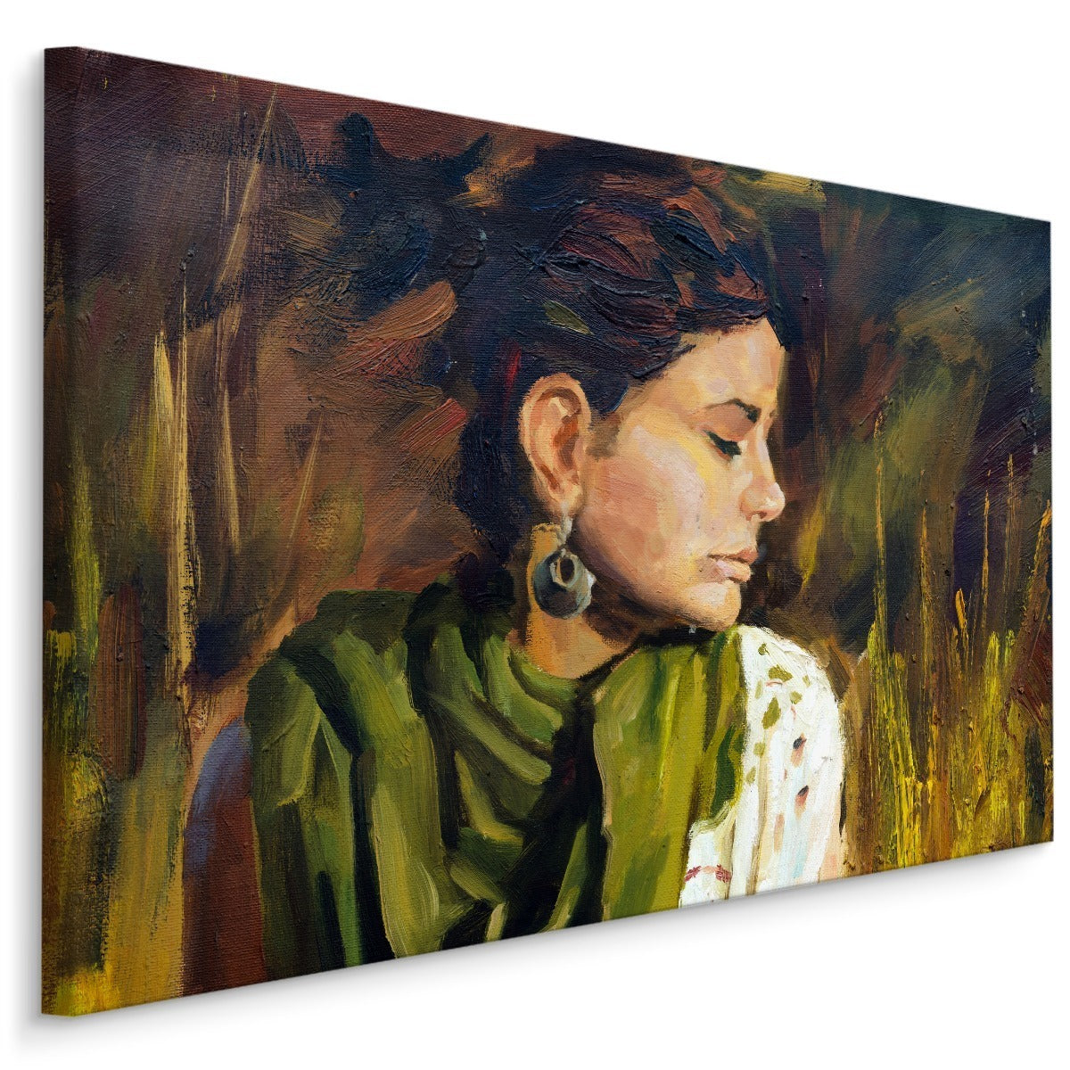 Portrett av en kvinne i grønn-brune farger