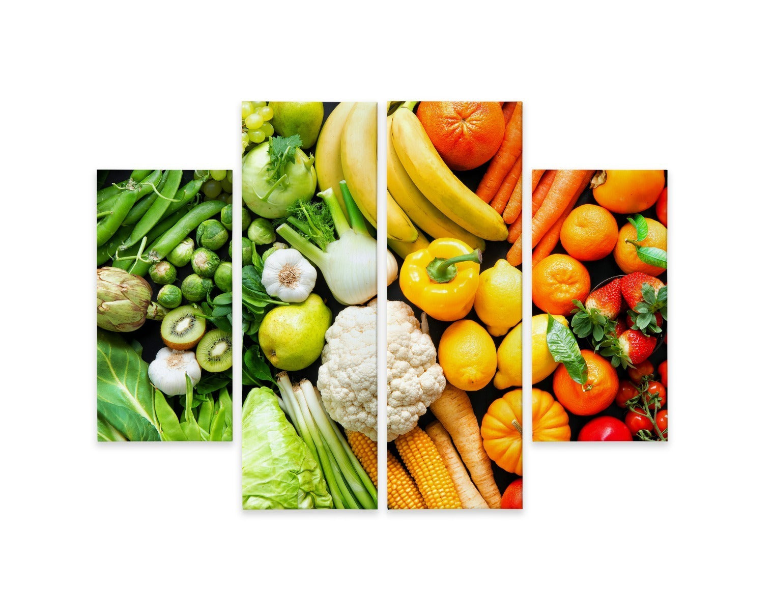 Flerdelt: Frukt og grønnsaker i regnbuens farger